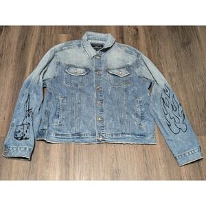 AKOO XXL Redline Denim Jacket Painted Flames Car Dice Streetwear Style‎